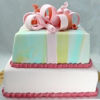 Gift Box - 2 tier Square Fondant Tie Dye Cake